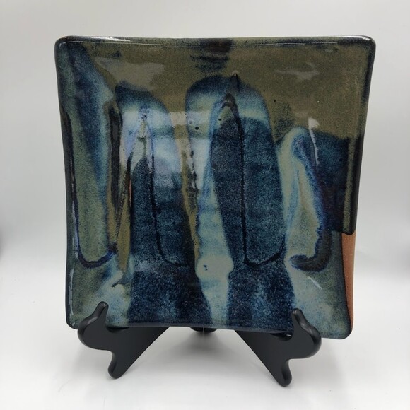 Vintage Clay Pottery Square Decorative Square Plate Abstract Art Contemporary - Picture 1 of 10